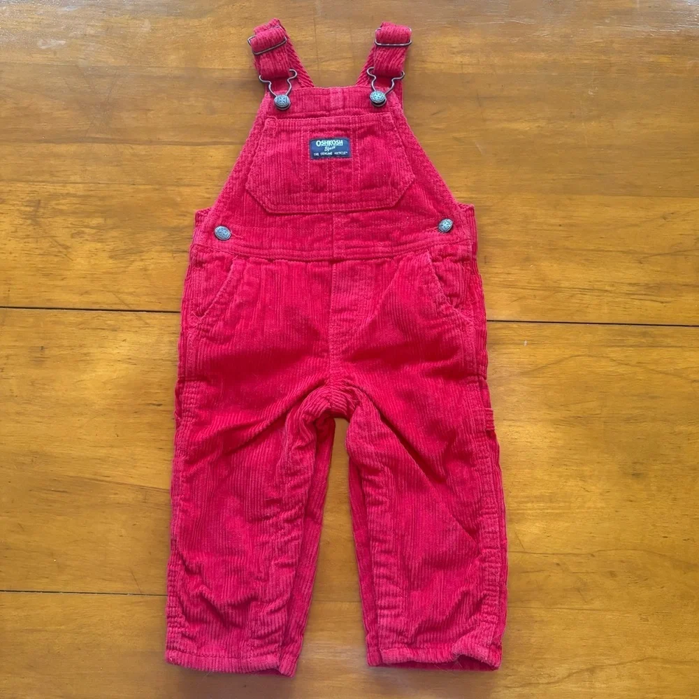Kids Baby Toddler OshKosh Red Corduroy Overalls Size 12 Months